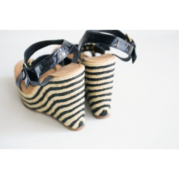 NEW Kate Spade Classic Black PAtent Leather Striped Wedge Espadrilles 10 - Picture 7 of 8